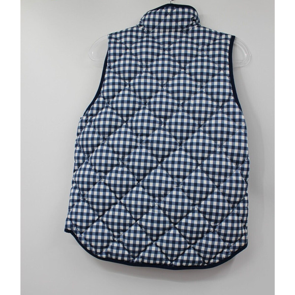 J. Crew Vest Down Puffer Womens Navy White Full Zip Plaid Gingham Feather Medium - Picture 2 of 10